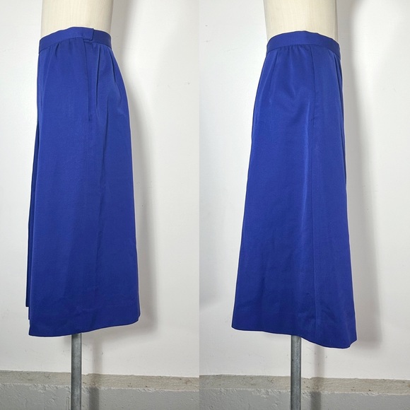 VINTAGE HALSTON III BLUE PLEATED MIDI SKIRT SIZE 4 SMALL SIDE POCKETS - Picture 4 of 5